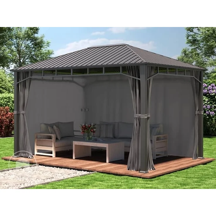Gartenpavillon 3x4 m Stahldach Hardtop 4 Seitenteile in Grau, Pfosten 9x9 cm – Bild 3