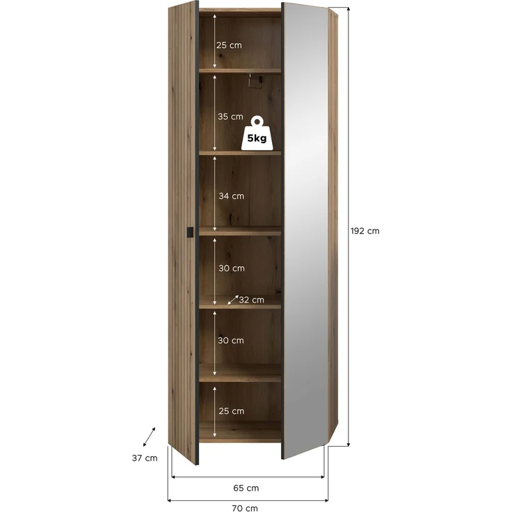 Garderobenschrank (B/H/T: 70x192x37 cm) in Evoke Oak Nachbildung – Bild 4