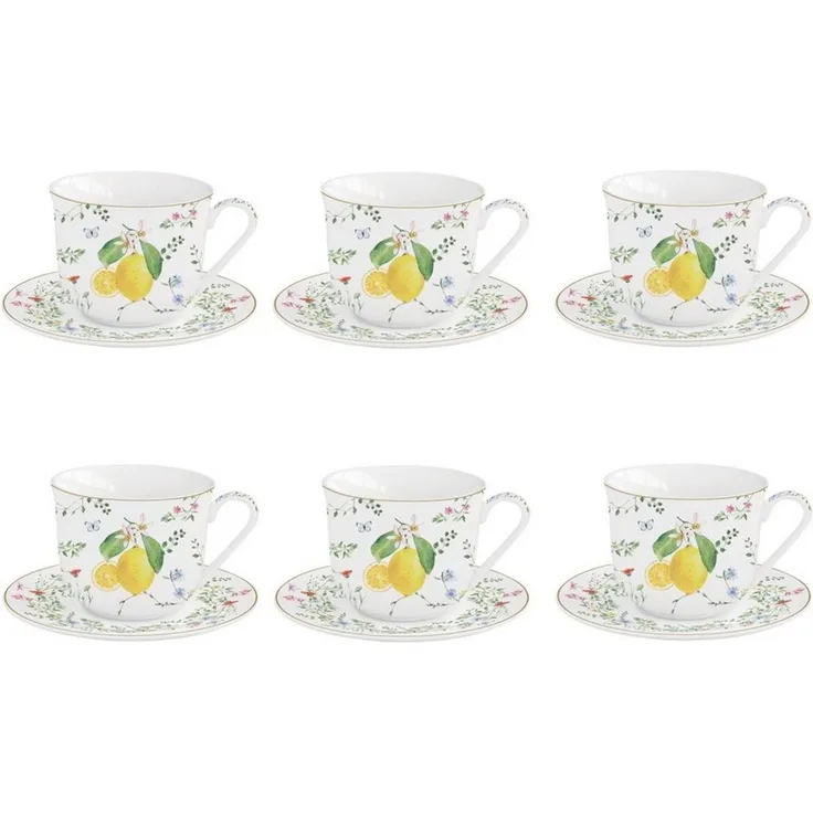 EasyLife Tasse Fleurs et Citrons, Porzellan, Spülmaschinengeeignet, Mehrfarbig, Zitronen, H: cm
