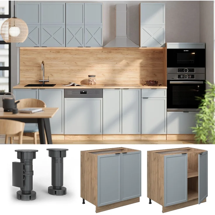 Küchenunterschrank Fame-Line Hellblau-grau 80 cm mit Regal, ohne Arbeitsplatte Vicco – Bild 2