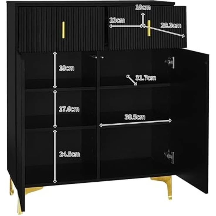 FurnitureR Black Buffet Cabinet, Modern Design, Particle Board Construction, Spacious Storage, Elegant Addition to Dining Room & Kitchen, Durable Materials, Compact Dimensions – Bild 4