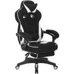 WOLTU Gaming Stuhl Racing Stuhl Bürostuhl Chefsessel Schreibtischstuhl Sportsitz mit Kopfstütze und Lendenkissen, mit Fußstütze, Stoff, höhenverstellbar, Weiß, BS83ws