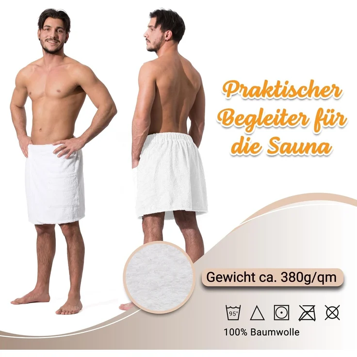 ZOLLNER Herren Saunakilt Frottee, weiß, 100% Baumwolle, L/XL – Bild 2