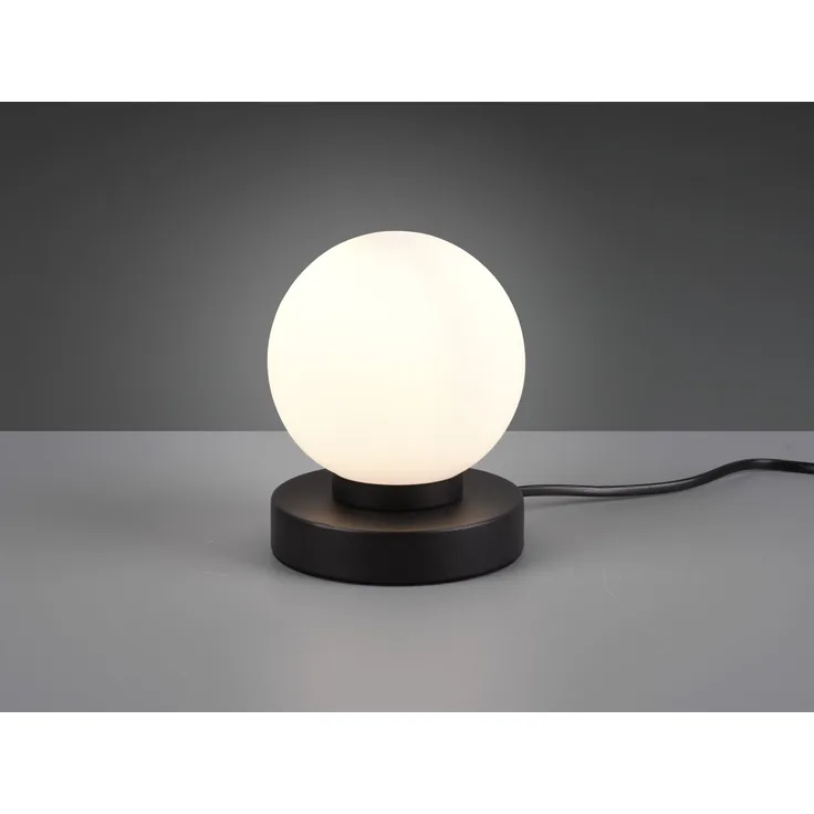 LED Tischleuchte, Kugel Glasschirm Weiß Sockel Schwarz Touch dimmbar, Höhe 15cm