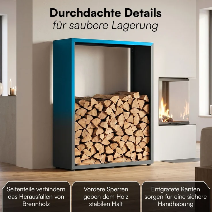 STEELSØN ‚Keid’ Kaminholzregal 150x120x42,5 cm, Brennholz Regal für innen/außen, rostfrei & wetterfest, stabil aus Metall, anthrazit – Bild 5
