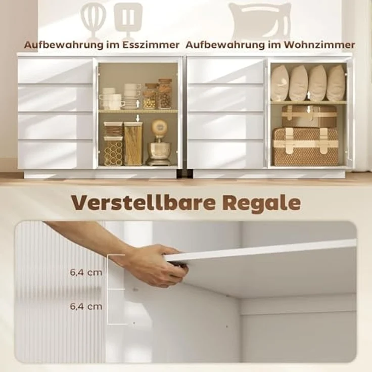 HOMCOM Sideboard Beistellschrank mit 4 Schubladen, 2 Türen (Aufbewahrungsschrank, 1 St, Küchenschrank), mit verstellbarem Einlegeboden, Weiß – Bild 6
