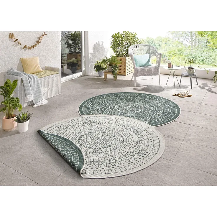 HANSE Home Teppich Porto Wendeteppich, rund, Höhe: 5 mm, In-& Outdoor, Wetterfest, Balkon, Garten, Wohnzimmer, Wasserfest