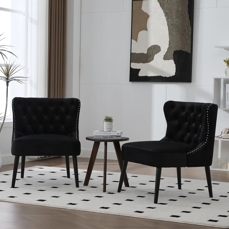 LVHOM Polsterstuhl aus Samt, Esszimmerstühle mit Knopfheftung, ohne Armlehnen, Massivholz Beine, Für Wohnzimmer, Büro & Schlafzimmer, Schwarz – Bild 10