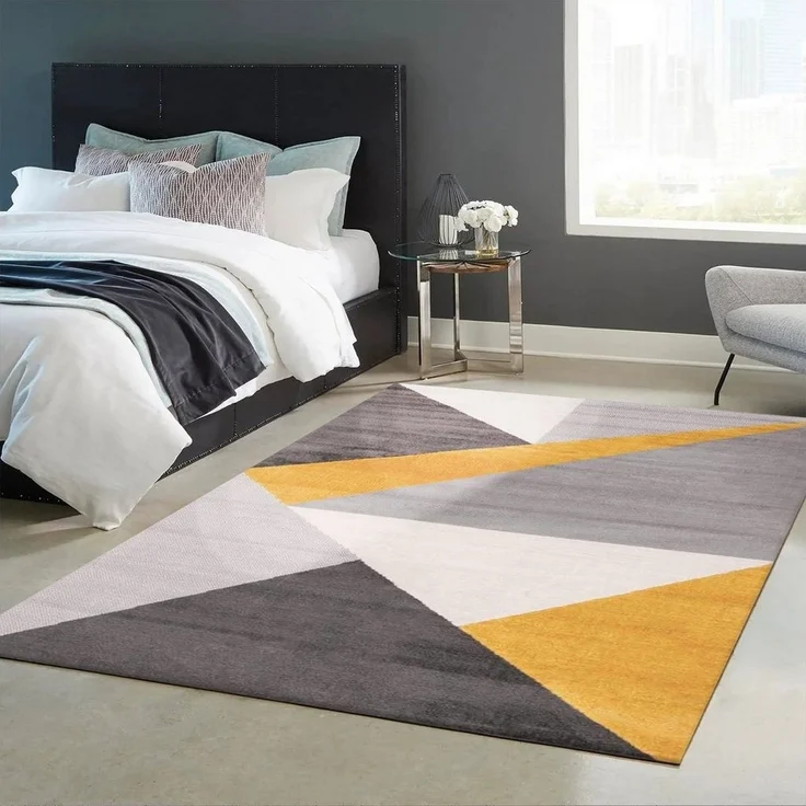 Vimoda Teppich Teppich Wohnzimmer Schlafzimmer Flur Teppich Geometrisches Muster Gelb, Rechteckig, Läufer Schlafzimmer Gelb – Bild 5