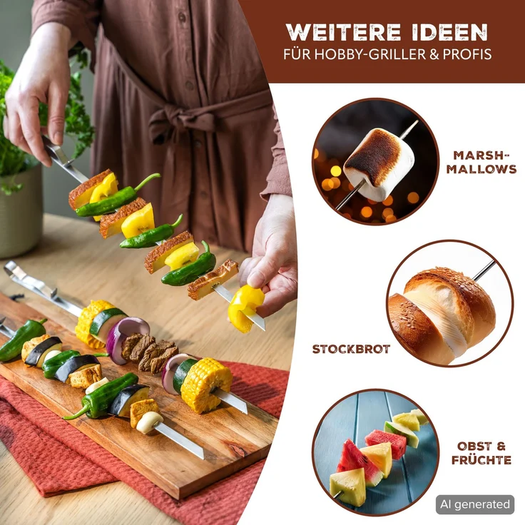 Grillspieße 4er-Set mit 2 Ablage-Gestellen, Grillspießhalter, aus Edelstahl – Bild 6