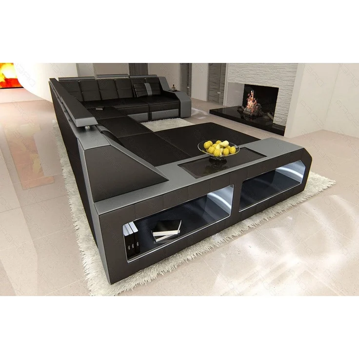 XXL Leder Wohnlandschaft Matera - Ledermix - schwarz-grau - Links – Bild 5