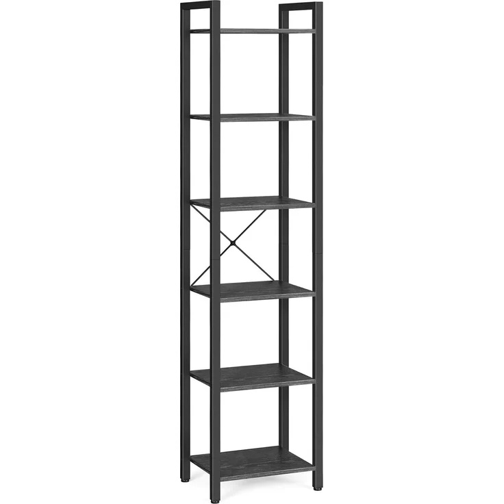 Vasagle Regal, Bücherregal, Standregal, DVD-Regal, mit 6 Ebenen, Büroregal, offene Ablagen, für Büro, Wohnzimmer, Schlafzimmer, Küche, 30 x 40 x 187,5 cm, ebenholzschwarz-schwarz LLS101B56 – Bild 1