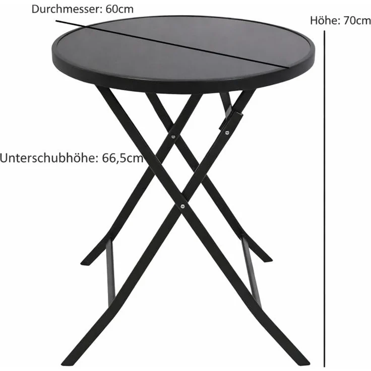 DEGAMO Gartentisch MILANO, 60cm rund, Metall anthrzait, Stahl schwarz, klappbar – Bild 3