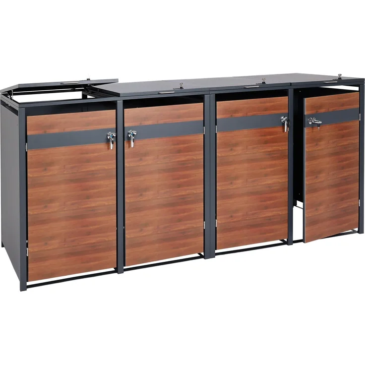 4er Mülltonnenverkleidung HWC-J82, Mülltonnenbox, erweiterbar, Metall 100kg, anthrazit ~ Kirsche-Holzoptik dunkelbraun – Bild 9