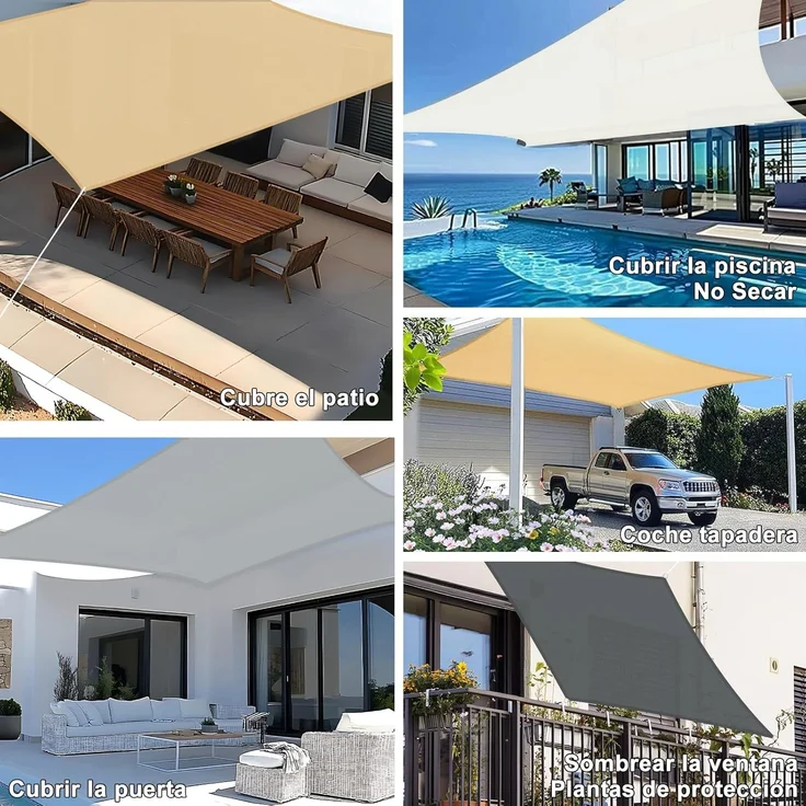 SUNNY GUARD Sonnensegel Wasserdicht 4x5m Rechteckig Sonnenschutz Wetterschutz Segel Baldachin UV Schutz für Balkon Terrasse Garten, Helles Khaki – Bild 6