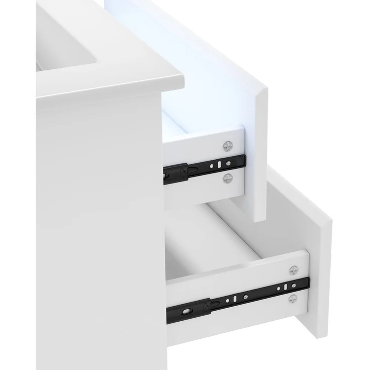 Waschtisch 61 x 46 x 45 cm mit Keramikbecken, 2 Schubladen und LED-Sensorlicht – wandhängend, Weiß – Bild 9