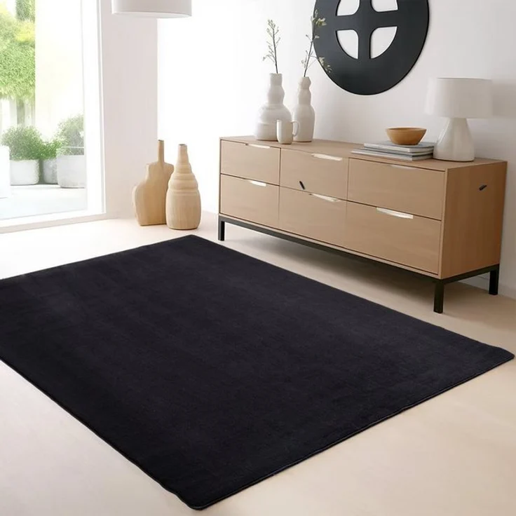 SIMPEX24 Teppich Unicolor - Einfarbig, Läufer, Höhe: 7 mm, Kurzflor Rund Teppich Anti Rutsch Rückseite Waschbar Flauschiger – Bild 4