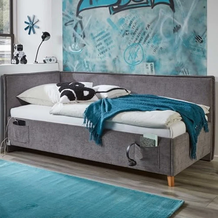Basis-Liege mit Bettkasten Foggia / Fun, Stoff, Beige, 128 x 90 x 208 cm – Bild 2