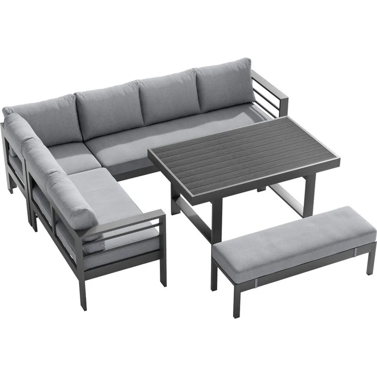MeXo Gartenlounge-Set Aluminium Gartenmöbel Ecklounge, (L-Form Sofa links, 5-tlg, XXL Terrassenmöbel Set mit Esstisch), Lounge Gartenmöbelset für 6-8 Personen – Bild 2