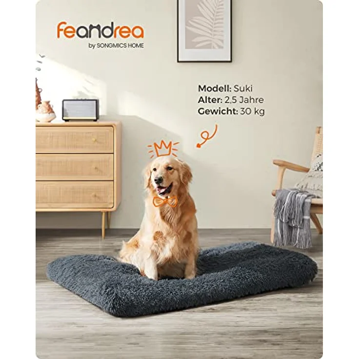 Feandrea Hundebett, Hundekissen, Flauschige Hundematte, Langer Plüsch, 122x74 cm, weiche Polsterung, waschbar, multifunktional, dunkelgrau PGW204G02 – Bild 3