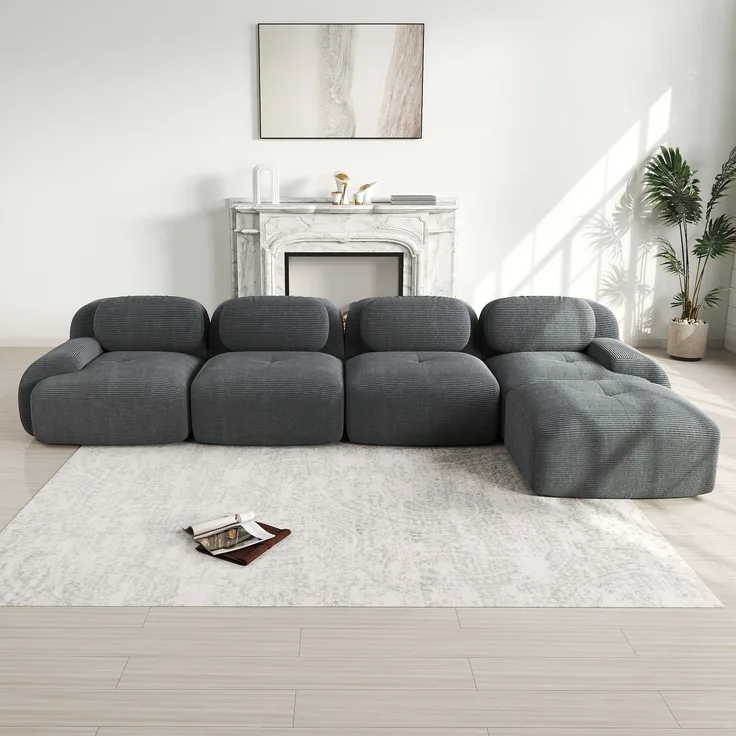 4-Sitzer Ecksofa mit 32D hochelastischer Polsterung,rutschfest mit Chaiselongue extra-breite Armlehnen frei kombinierbar ohne Montage für Büro Wohnzimmer und Heimkino,Grey,