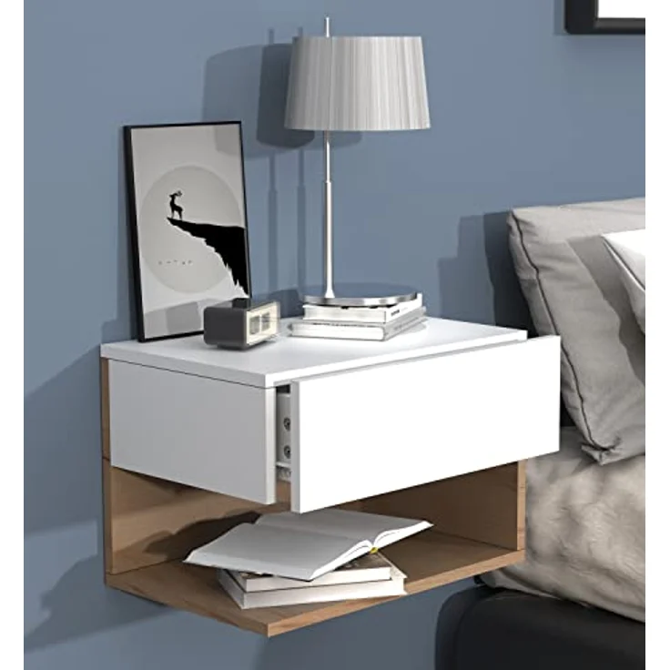 MID.YOU Nachtschrank, Weiß, Eiche, Holzwerkstoff, 1 Schublade, 45x30x32 cm, Schlafzimmer – Bild 2