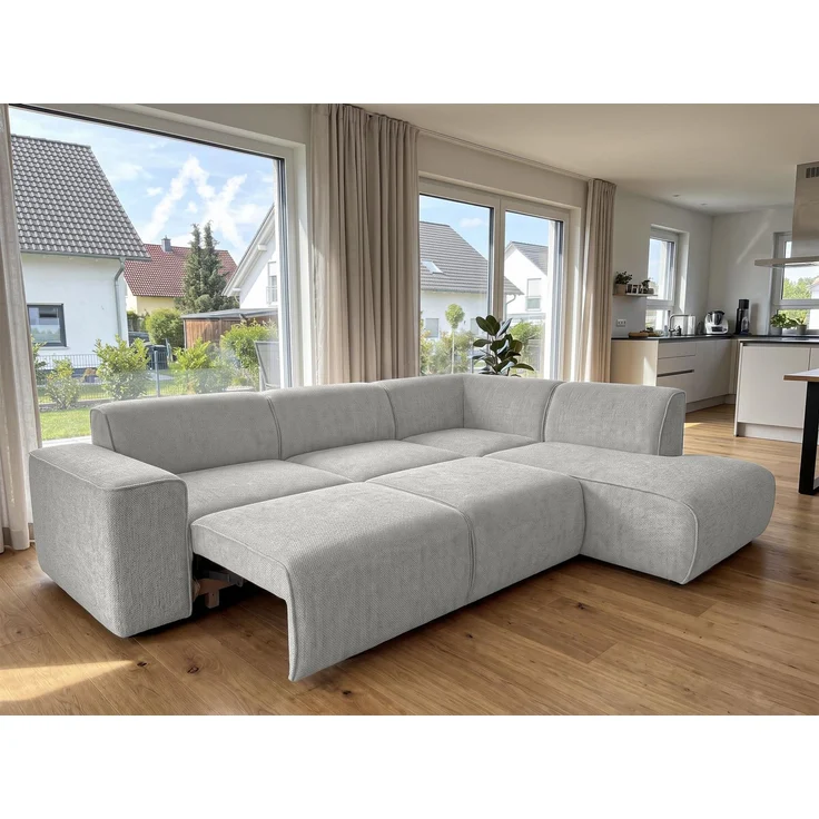 AX LIVING Wohnlandschaft mit Schlaffunktion Ruyam Schlafsofa Hellgrau R – Bild 2