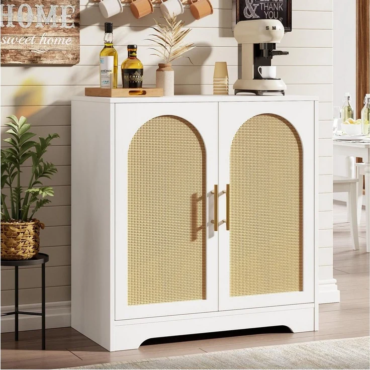 GarveeMore Sideboard Sideboard Buffet Schrank mit Aufbewahrung mit Rattan Türen – Bild 4