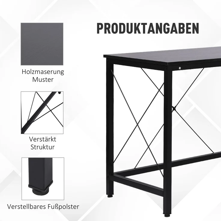 Computertisch L-Form Eckschreibtisch 150x150x76cm MDF Schwarz, moderner Winkelschreibtisch für Büro & Home Office--Schwarz--150x150x76cm--YOUDENOVA – Bild 5