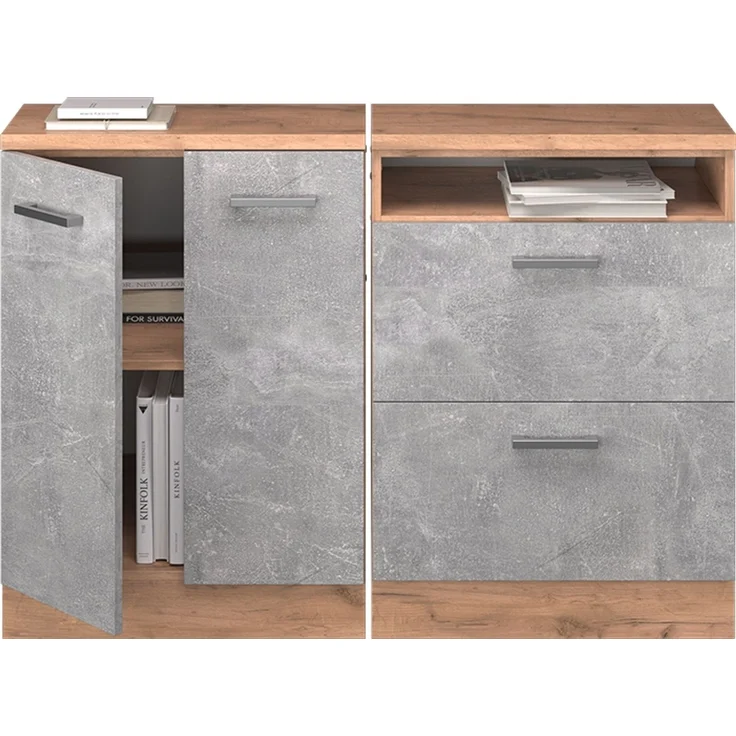 Küchenschrank für Dachschrägen R-Line Beton 120 cm 2er Set Schrankkorpuss 60 cm Tiefe Vicco – Bild 5