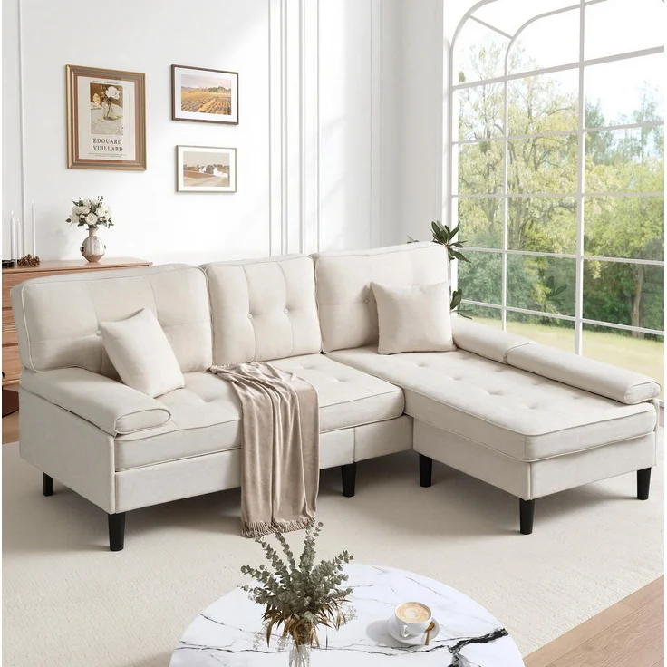 DESVIAE Sofa Hellbeige aus Chenille – 195x86x149 cm – Fußbank, Schlaffunktion – Bild 2