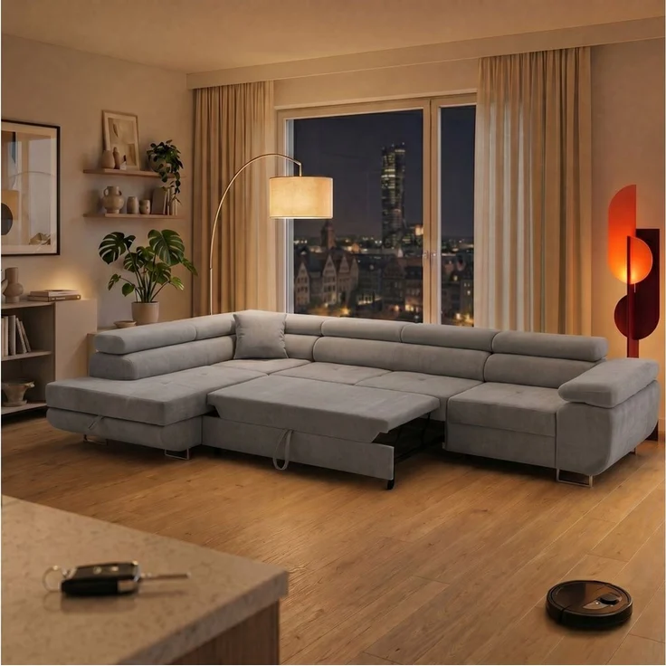 Muffo Ecksofa Wild Maxi mit Schlaffunktion inkl. Montage, L-form Couch mit Bettkasten XL, 6-fach verstellbare Kopfstützen – Bild 2