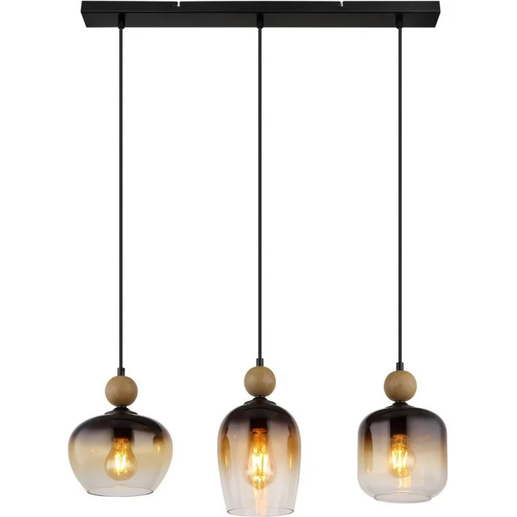 GLOBO LIGHTING Hängeleuchte COMMY, ohne Leuchtmittel, Hängelampe schwarz holzoptik Glas rauchfarben amber klar verlaufend – Bild 5