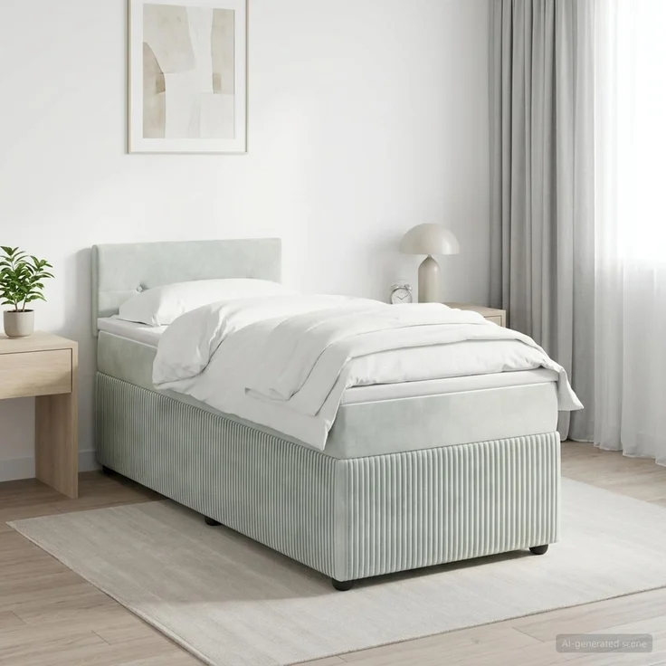 vidaXL Boxspringbett mit Matratze Hellgrau 90 x 190 cm Samt 3451583 – Bild 1