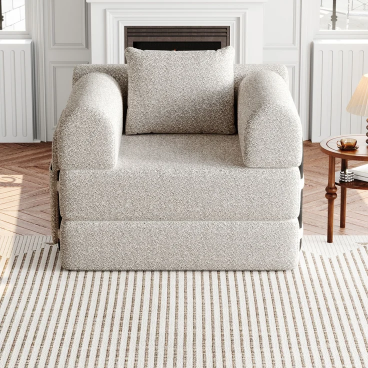 Schlafsofa mit Armlehnenfach & Stahlrahmen, umwandelbar Einzelsitz Sofa Bett mit rutschfester Unterlage,khaki – Bild 4