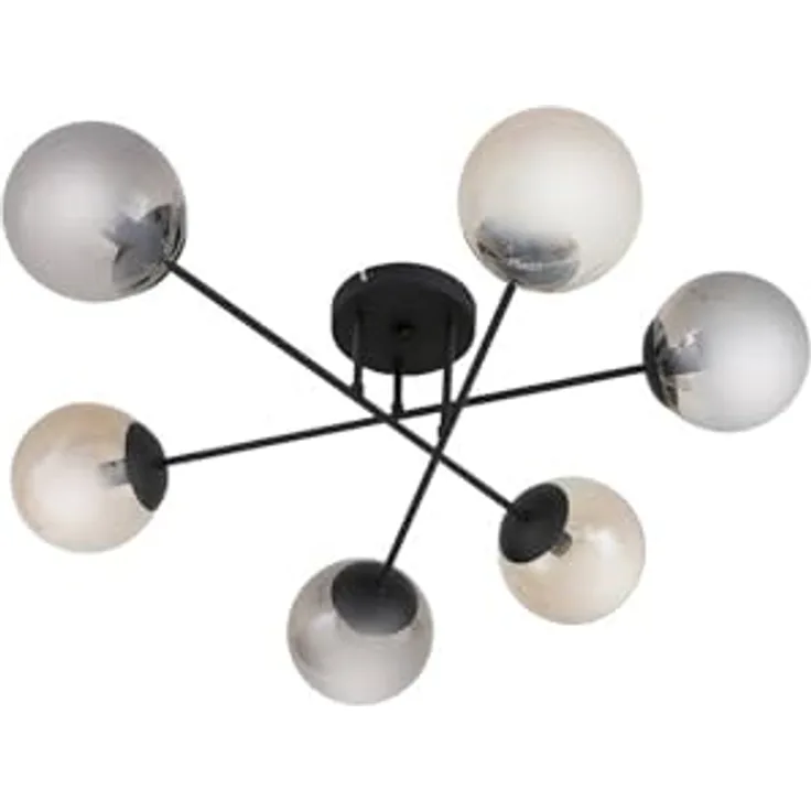 Lindby Deckenlampe Isamer, 6-flammig in Schwarz, Metall, E14, moderne Deckenleuchte für Wohnzimmer