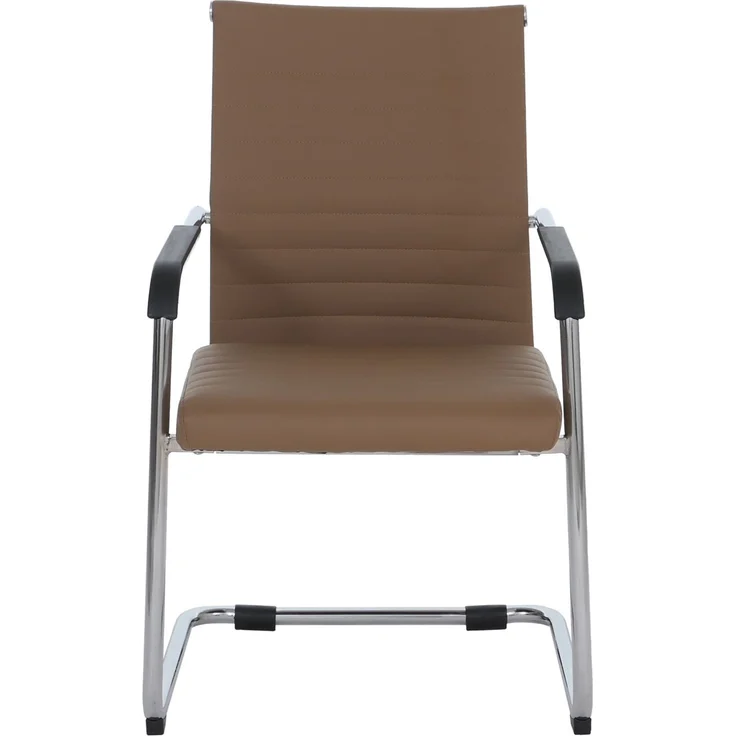 2er-Set Besucherstuhl HWC-Q85, Konferenzstuhl Freischwinger, Metall Kunstleder 280 g/m² ~ hellbraun – Bild 7
