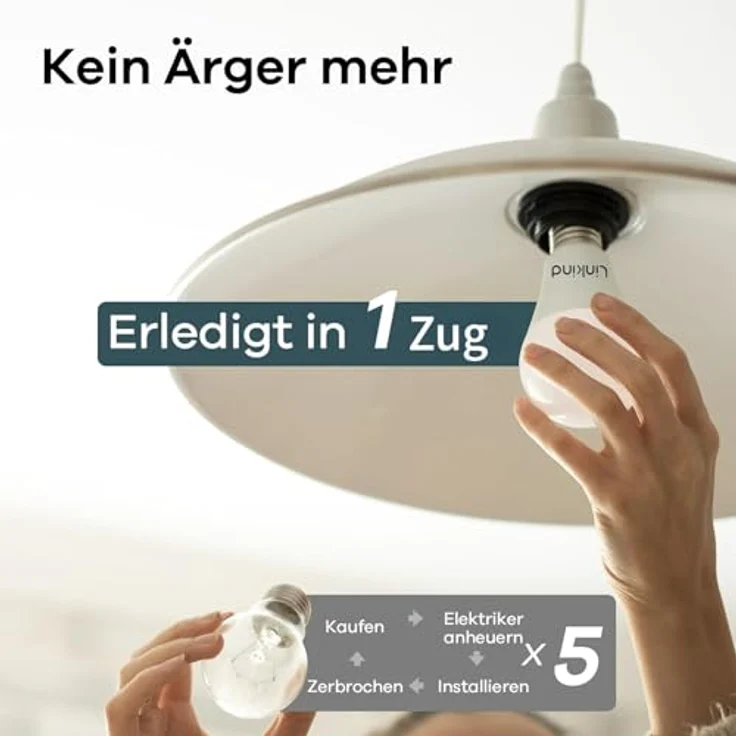 Linkind 7.2W LED E27 100W, A-Klasse Lampe A60 7,2W ersetzt 100W, 1521 lm Extra hell, 4000K Neutralweiß, 50,000 Std. Leuchtdauer, Energiesparlampe E27 Glühbirne Matt, 6 Stück – Bild 10