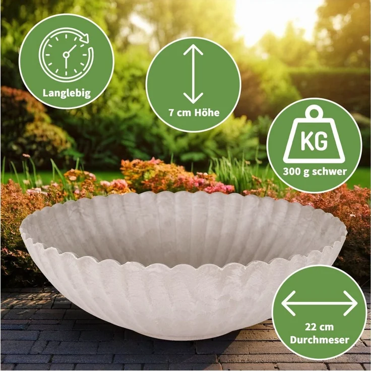 matches21 HOME & HOBBY Blumentopf Runde Pflanz-Schalen gewellt für draussen sand beige marmoriert 22 cm (2 St), Wetterfeste Blumen-Schale als moderne Outdoor Gartendeko Grabschmuck – Bild 2
