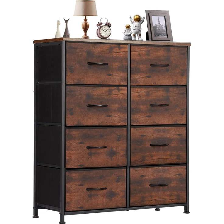 Sweetcrispy Kommode,Sideboard Wohnzimmer für Schlafzimmer mit 8 Stoffschubladen,Einstellbare Füße Schubladenschrank,Komodenschrank für Schlafzimmer,Modernes Braun – Bild 1