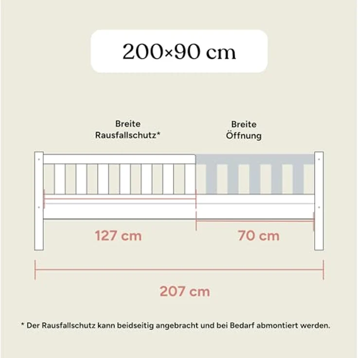 Ehrenkind Kinderbett mit Rausfallschutz aus massivem Kieferholz, Kinderbett 90x200 cm (zeitlos, hochwertig und auch für ältere Kinder geeignet, aus FSC zertifiziertem Holz), Jugendbett, Kinderbett mit Rausfallschutz – Bild 9