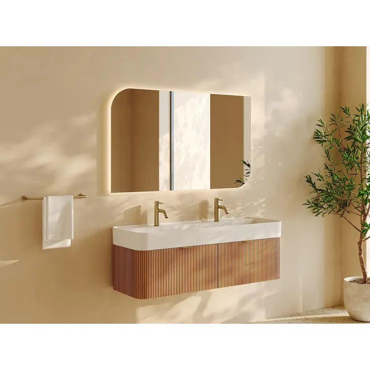 Vente-unique - BULMAS Waschbeckenmöbel Holz, Platte Beige - B 41 cm x H 42 cm x L 120 cm