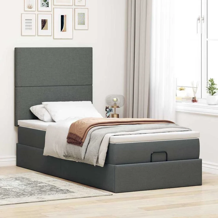 vidaXL Ottomane Bett mit Matratze & LEDs Dunkelgrau 80x200 cm Stoff 3313879 – Bild 4