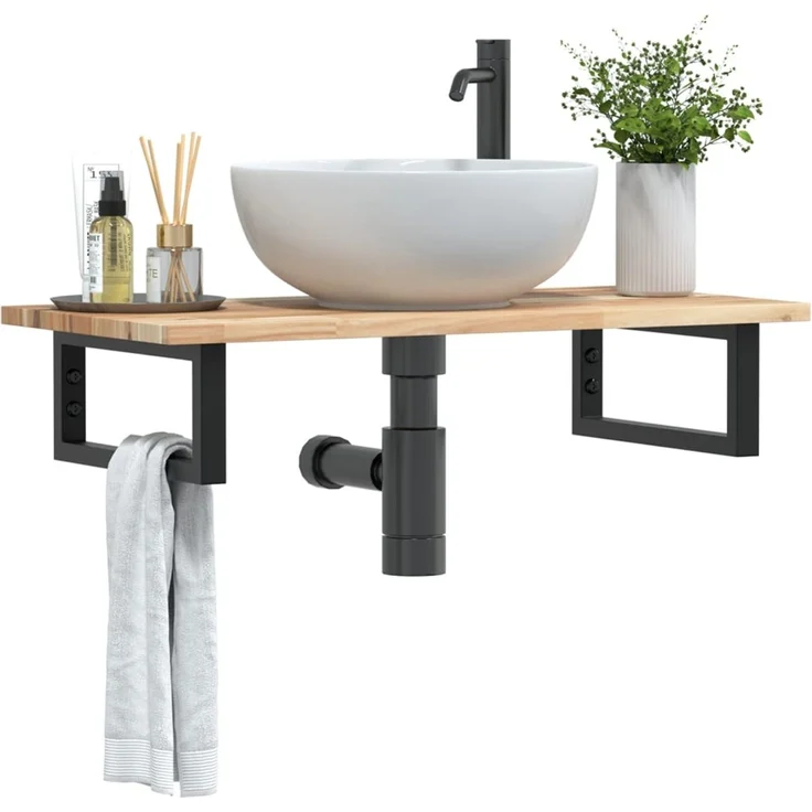 vidaXL Waschbeckenregal Wandmontage Stahl und Akazienholz 3302673 – Bild 1