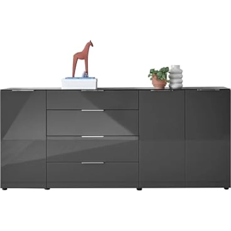 Stella Trading Sideboard Kommode SANTORIN Anthrazit mit Glasfront, Schrank Korpus in Anthrazit mit Oberboden in Glas und Schubladen für Ihren Wohnbereich - 226 x 99 x 40 cm (B/H/T) – Bild 1