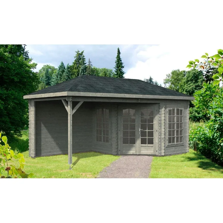 Palmako Holz-Pavillon Melanie 557x280 cm inklusiveFußboden Holzpavillon grau
