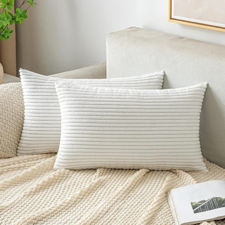 2er Set EMEMA Kord Kissenhülle 40x60cm Weiß - Dekorative Zierkissenbezüge – Bild 1