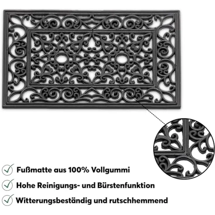 matches21 HOME & HOBBY Fußmatte Hartgummi Fußmatte Ornamente rechteckig 40x60 cm schwarz, rechteckig, Höhe: 12 mm, Wetterfeste Aussen-Bereich Türmatte als Outdoor Schmutzfangmatte – Bild 4