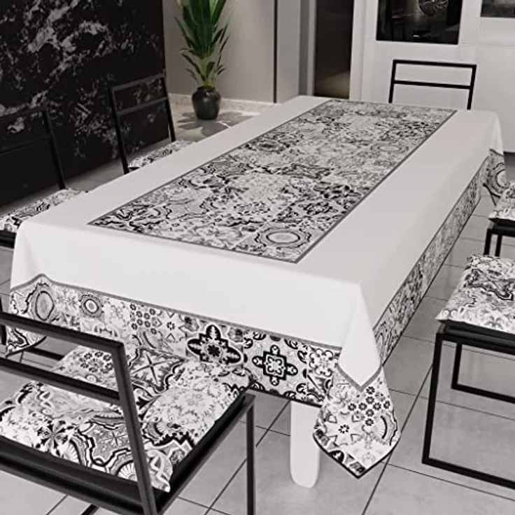 PETTI Artigiani Italiani - Schmutzabweisende Tischdecke, rechteckig, geometrisches Design, Vietri Schwarz X18-Sitzer (140x360 cm), 100% Made in Italy – Bild 3