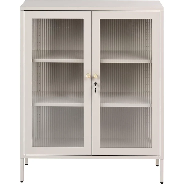 Vitrine mit Glastüren HARLYN 90 cm Metall Beige – Bild 5